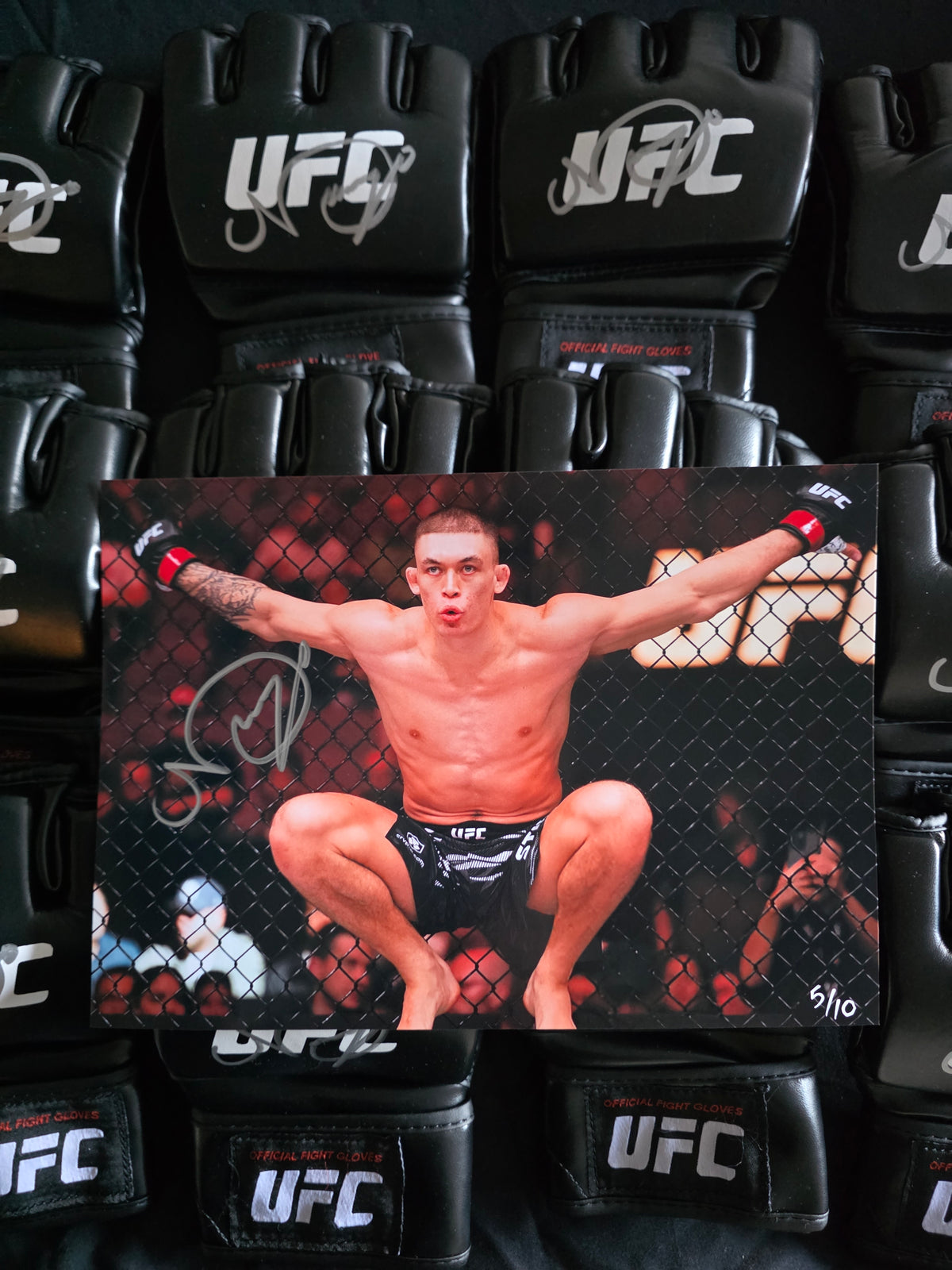 Navajo Stirling UFC 315 in cage signed photo.